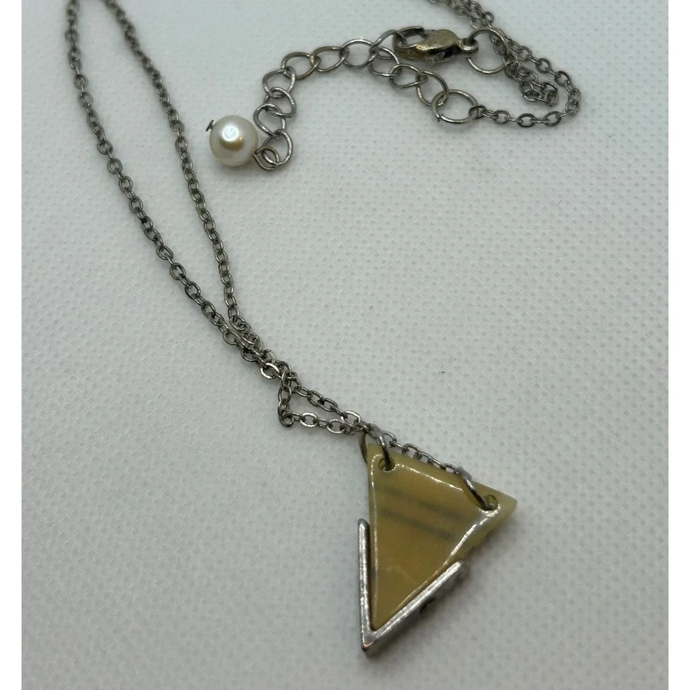 Geometric Triangle Pendant Necklace with‎ Pearl Accent